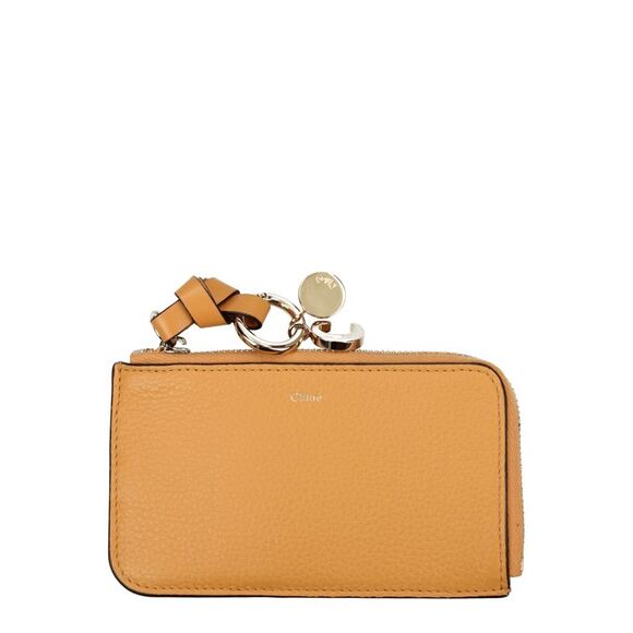 Chloe Alphabet Cardholder Leather Zip Women Orange Wallets
